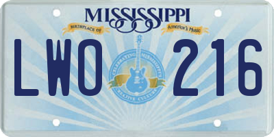 MS license plate LWO216
