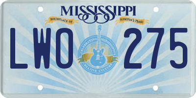 MS license plate LWO275