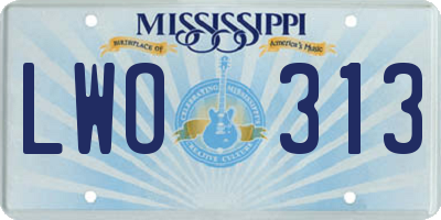 MS license plate LWO313