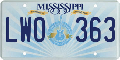 MS license plate LWO363