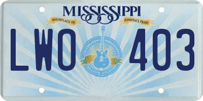 MS license plate LWO403