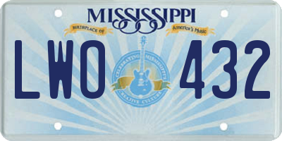 MS license plate LWO432