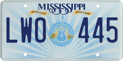 MS license plate LWO445