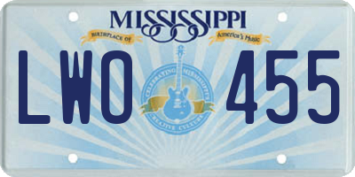 MS license plate LWO455