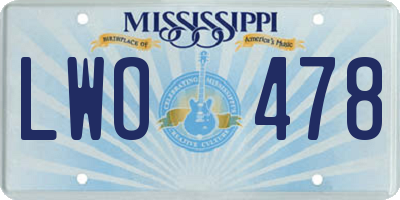 MS license plate LWO478