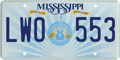 MS license plate LWO553