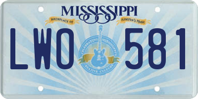 MS license plate LWO581