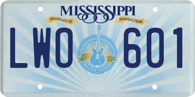 MS license plate LWO601