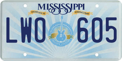MS license plate LWO605