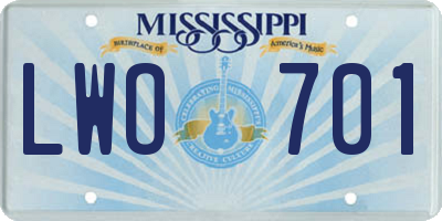 MS license plate LWO701