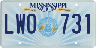 MS license plate LWO731