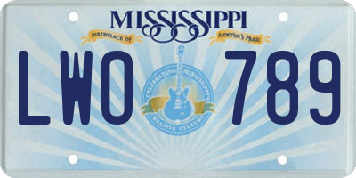 MS license plate LWO789