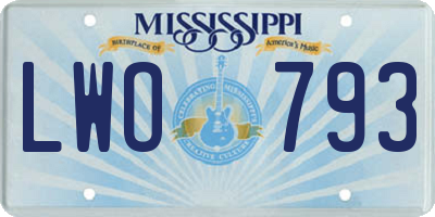 MS license plate LWO793