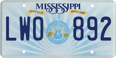 MS license plate LWO892