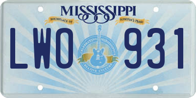 MS license plate LWO931