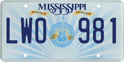 MS license plate LWO981