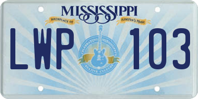 MS license plate LWP103
