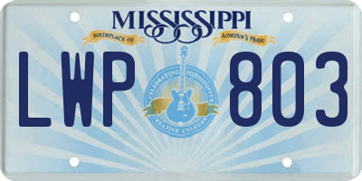MS license plate LWP803