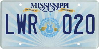 MS license plate LWR020
