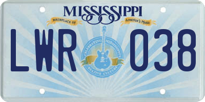 MS license plate LWR038
