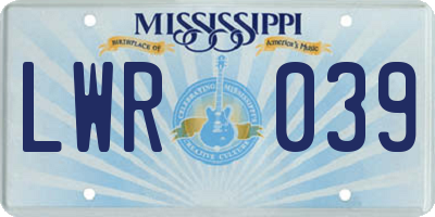 MS license plate LWR039