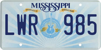 MS license plate LWR985