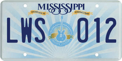 MS license plate LWS012