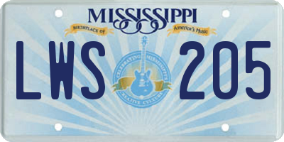 MS license plate LWS205