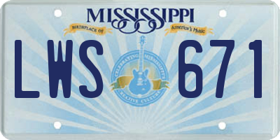 MS license plate LWS671