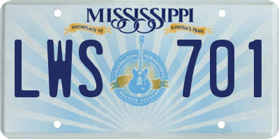MS license plate LWS701