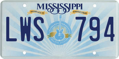 MS license plate LWS794