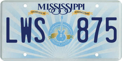 MS license plate LWS875