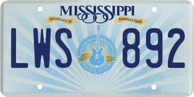 MS license plate LWS892