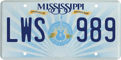 MS license plate LWS989