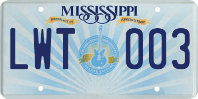 MS license plate LWT003