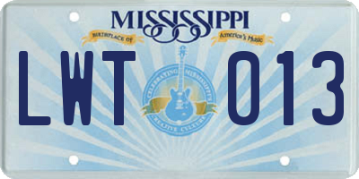 MS license plate LWT013