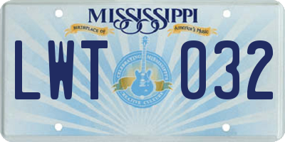 MS license plate LWT032