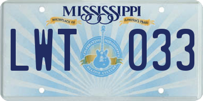 MS license plate LWT033