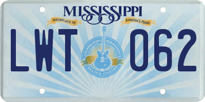 MS license plate LWT062