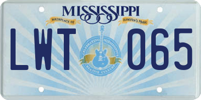 MS license plate LWT065