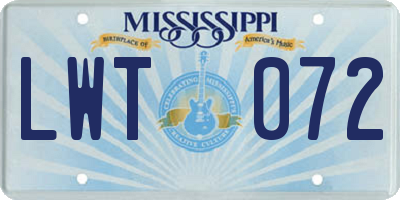 MS license plate LWT072