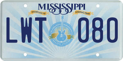 MS license plate LWT080