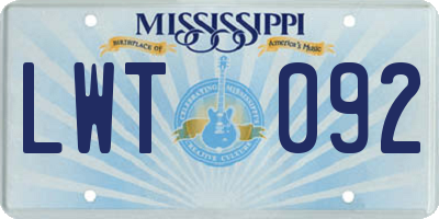 MS license plate LWT092