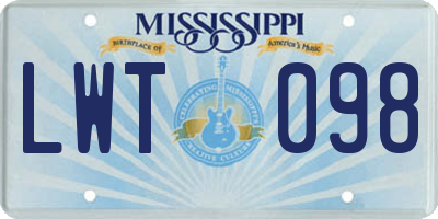 MS license plate LWT098