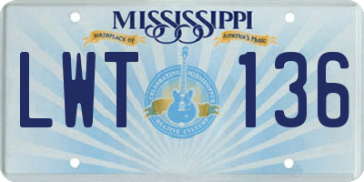 MS license plate LWT136