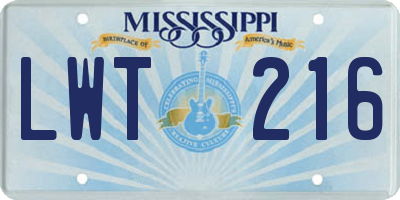 MS license plate LWT216