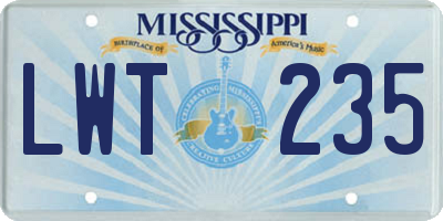 MS license plate LWT235