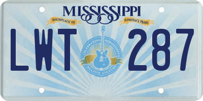 MS license plate LWT287