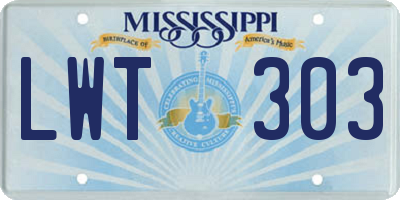 MS license plate LWT303