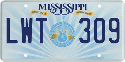 MS license plate LWT309